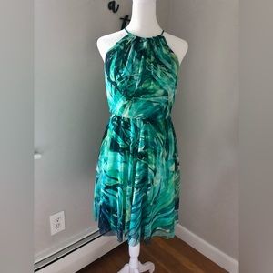 NWOT NY&C HALTER STYLE DRESS. TEAL AND BLUE CHIFFON. LIGHTWEIGHT AND FLOWY